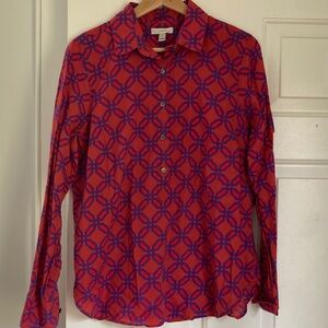 J. Crew Red Shirt with Purple Geometric Print
